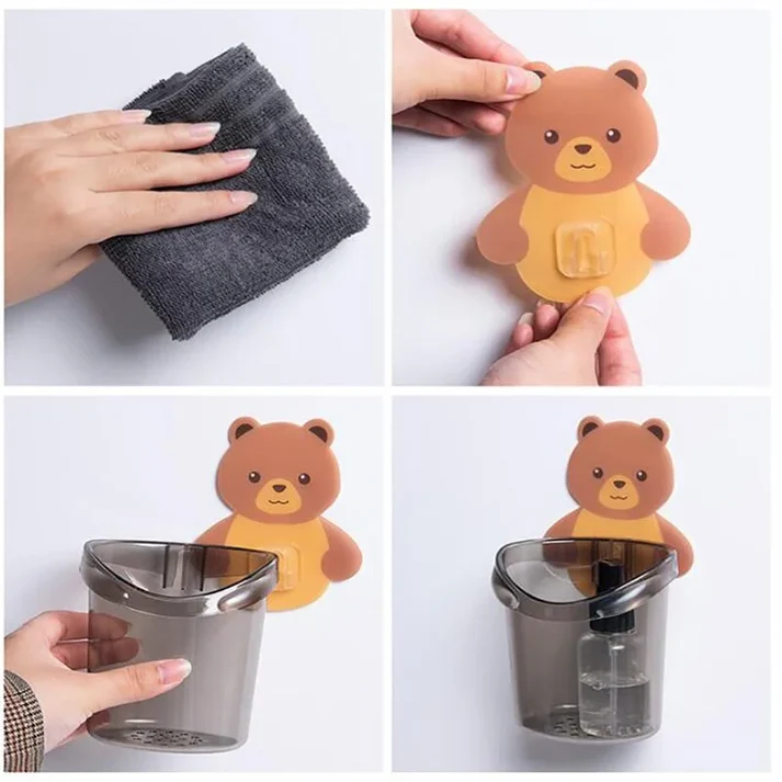 Cartoon Bear Self-Adhesive Toothbrush Holder